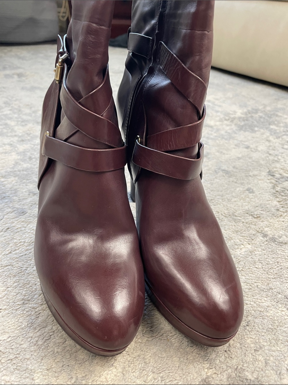 Vince Camuto Signature Fabina Dark Burgundy Purple Leather Heeled Boots 9.5 - Picture 11 of 16